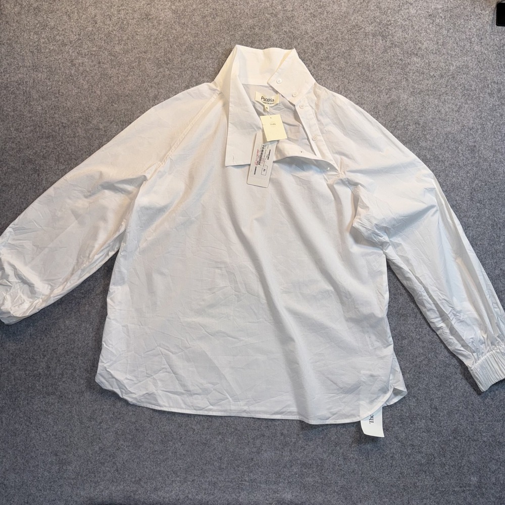 Psophia Asymmetric Cotton Popover XL White Novelty Top Raglan Sleeve